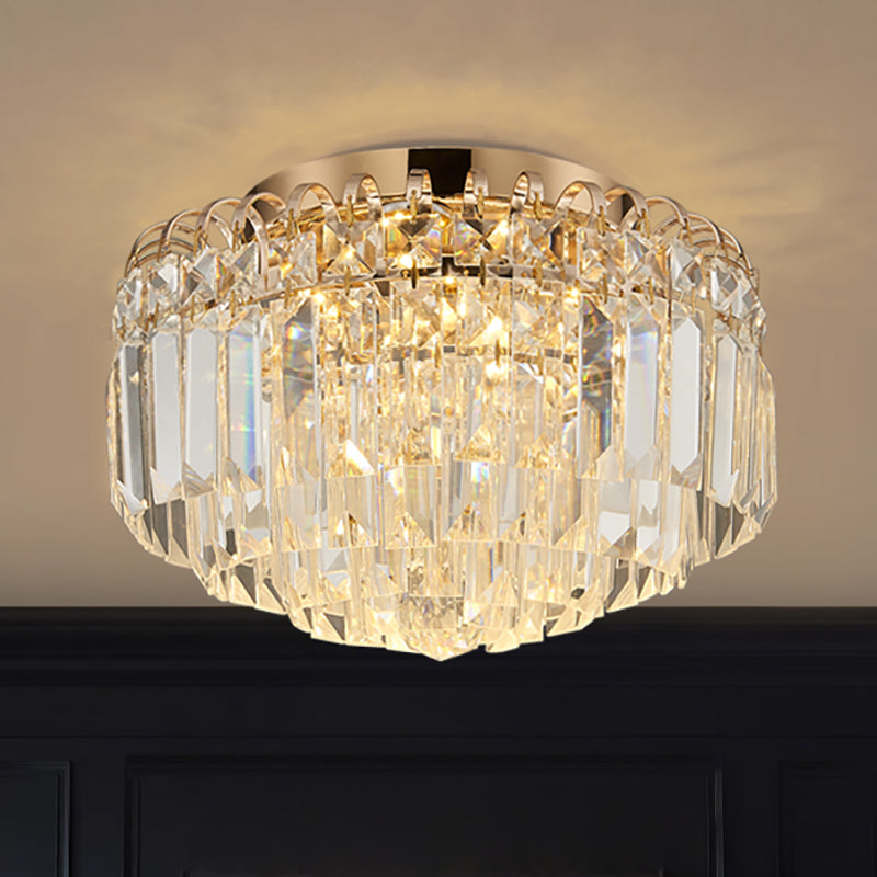 16"/19.5" Width Crystal Prism Flush Mount Lighting with Round Shade Modern LED Ceiling Fixture in Brass Clearhalo 'Ceiling Lights' 'Close To Ceiling Lights' 'Close to ceiling' 'Flush mount' Lighting' 265755