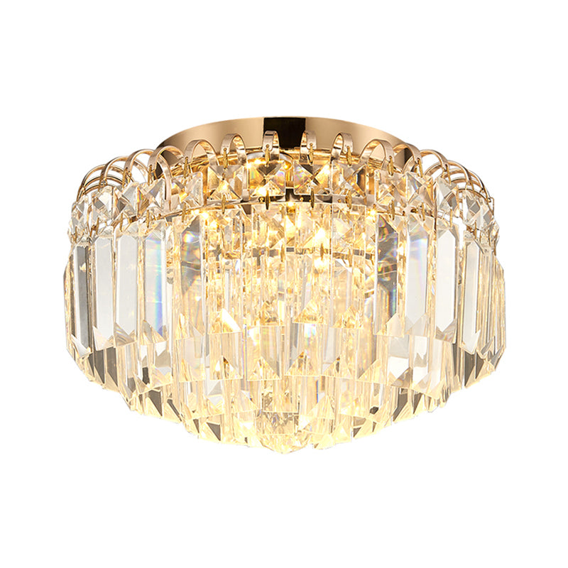 16"/19.5" Width Crystal Prism Flush Mount Lighting with Round Shade Modern LED Ceiling Fixture in Brass Clearhalo 'Ceiling Lights' 'Close To Ceiling Lights' 'Close to ceiling' 'Flush mount' Lighting' 265757