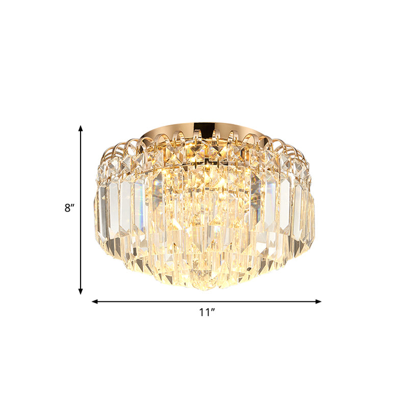 16"/19.5" Width Crystal Prism Flush Mount Lighting with Round Shade Modern LED Ceiling Fixture in Brass Clearhalo 'Ceiling Lights' 'Close To Ceiling Lights' 'Close to ceiling' 'Flush mount' Lighting' 265758