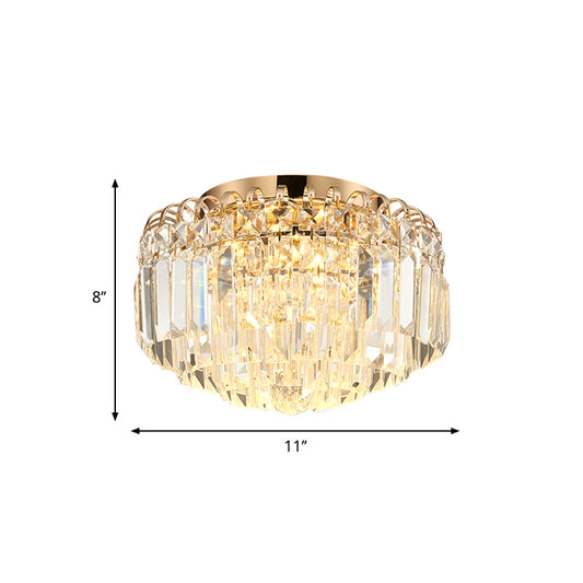 16"/19.5" Width Crystal Prism Flush Mount Lighting with Round Shade Modern LED Ceiling Fixture in Brass Clearhalo 'Ceiling Lights' 'Close To Ceiling Lights' 'Close to ceiling' 'Flush mount' Lighting' 265758