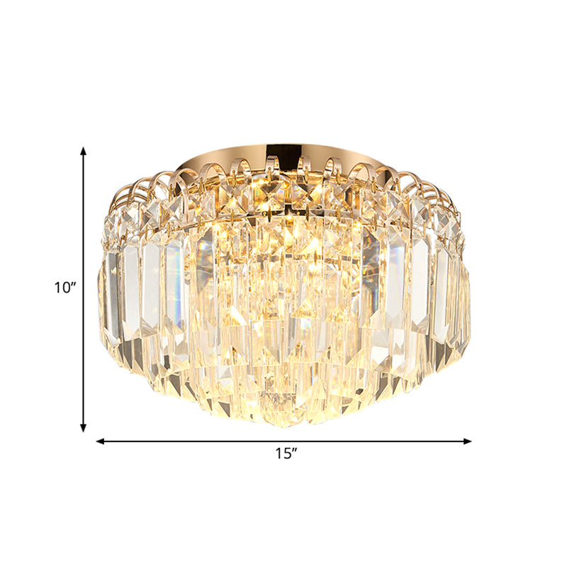 16"/19.5" Width Crystal Prism Flush Mount Lighting with Round Shade Modern LED Ceiling Fixture in Brass Clearhalo 'Ceiling Lights' 'Close To Ceiling Lights' 'Close to ceiling' 'Flush mount' Lighting' 265759