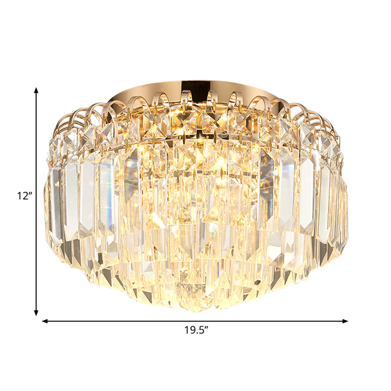 16"/19.5" Width Crystal Prism Flush Mount Lighting with Round Shade Modern LED Ceiling Fixture in Brass Clearhalo 'Ceiling Lights' 'Close To Ceiling Lights' 'Close to ceiling' 'Flush mount' Lighting' 265760