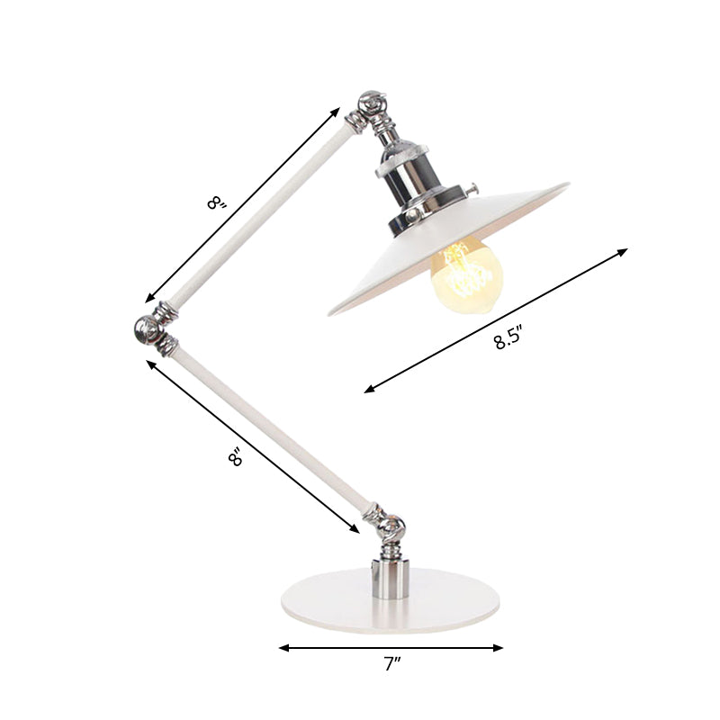 Conical Study Room Desk Light Metal 1 Light Vintage Stylish Adjustable Reading Lamp with 8"+8"/8"+8"+8" Length Arm in White Clearhalo 'Lamps' 'Table Lamps' Lighting' 265782