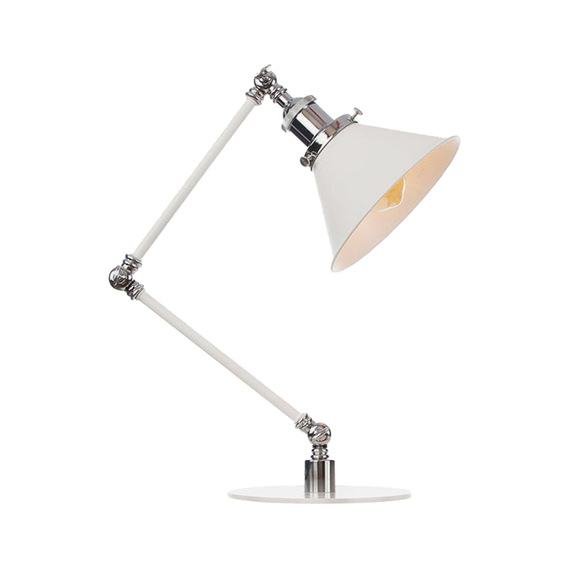 Conical Study Room Desk Light Metal 1 Light Vintage Stylish Adjustable Reading Lamp with 8"+8"/8"+8"+8" Length Arm in White Clearhalo 'Lamps' 'Table Lamps' Lighting' 265786