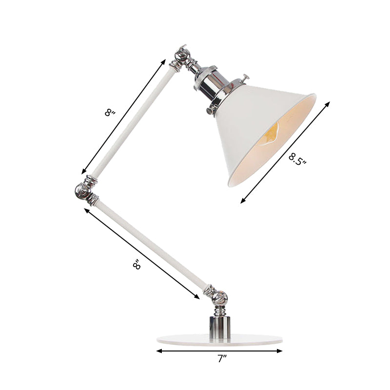 Conical Study Room Desk Light Metal 1 Light Vintage Stylish Adjustable Reading Lamp with 8"+8"/8"+8"+8" Length Arm in White Clearhalo 'Lamps' 'Table Lamps' Lighting' 265787