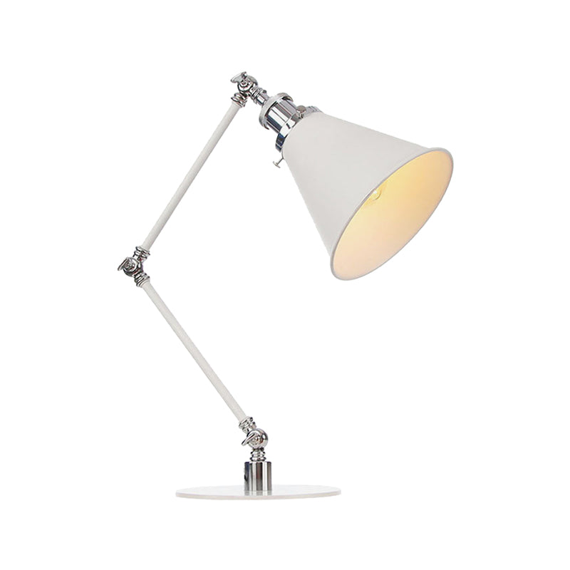 Conical Study Room Desk Light Metal 1 Light Vintage Stylish Adjustable Reading Lamp with 8"+8"/8"+8"+8" Length Arm in White Clearhalo 'Lamps' 'Table Lamps' Lighting' 265791