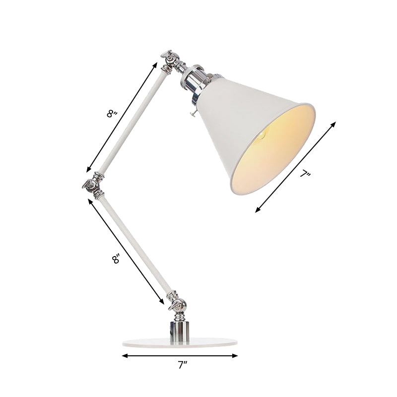 Conical Study Room Desk Light Metal 1 Light Vintage Stylish Adjustable Reading Lamp with 8"+8"/8"+8"+8" Length Arm in White Clearhalo 'Lamps' 'Table Lamps' Lighting' 265792