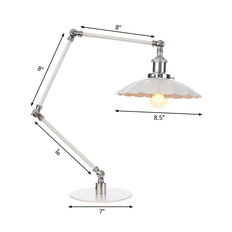 Conical Study Room Desk Light Metal 1 Light Vintage Stylish Adjustable Reading Lamp with 8"+8"/8"+8"+8" Length Arm in White Clearhalo 'Lamps' 'Table Lamps' Lighting' 265797