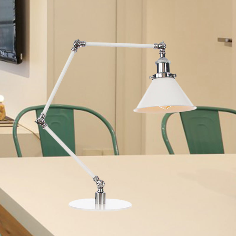 Conical Study Room Desk Light Metal 1 Light Vintage Stylish Adjustable Reading Lamp with 8"+8"/8"+8"+8" Length Arm in White Clearhalo 'Lamps' 'Table Lamps' Lighting' 265804