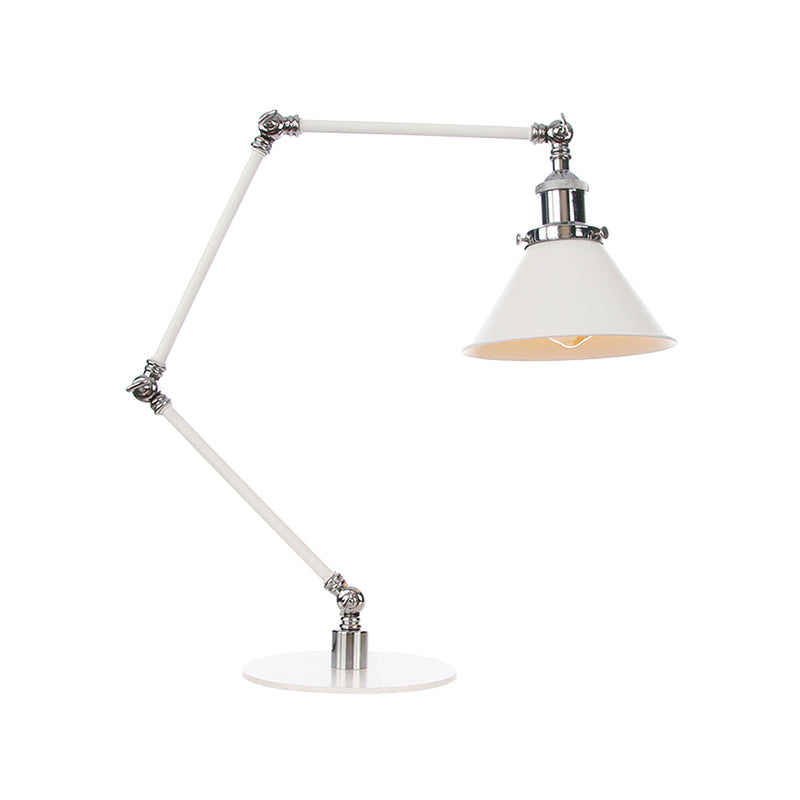 Conical Study Room Desk Light Metal 1 Light Vintage Stylish Adjustable Reading Lamp with 8"+8"/8"+8"+8" Length Arm in White Clearhalo 'Lamps' 'Table Lamps' Lighting' 265806