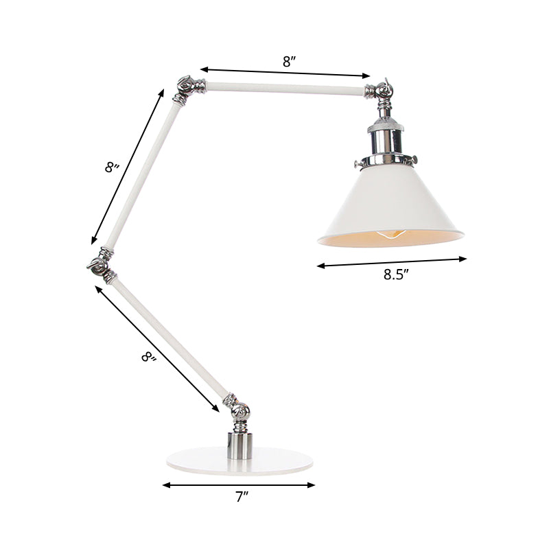 Conical Study Room Desk Light Metal 1 Light Vintage Stylish Adjustable Reading Lamp with 8"+8"/8"+8"+8" Length Arm in White Clearhalo 'Lamps' 'Table Lamps' Lighting' 265807