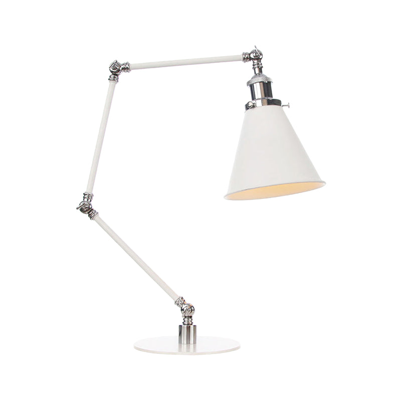 Conical Study Room Desk Light Metal 1 Light Vintage Stylish Adjustable Reading Lamp with 8"+8"/8"+8"+8" Length Arm in White Clearhalo 'Lamps' 'Table Lamps' Lighting' 265811