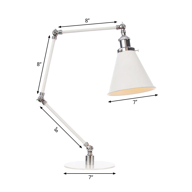 Conical Study Room Desk Light Metal 1 Light Vintage Stylish Adjustable Reading Lamp with 8"+8"/8"+8"+8" Length Arm in White Clearhalo 'Lamps' 'Table Lamps' Lighting' 265812