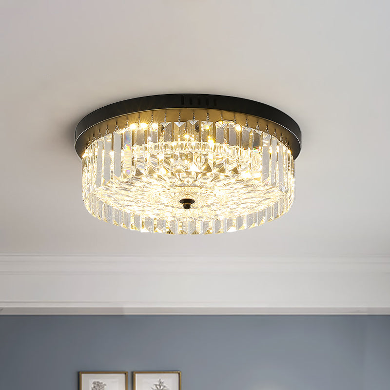 Black Finish Round Ceiling Lighting Crystal Modern Bedroom Flush Mount Lamp, 10"/14"/18" Width Black Clearhalo 'Ceiling Lights' 'Close To Ceiling Lights' 'Close to ceiling' 'Flush mount' Lighting' 265822