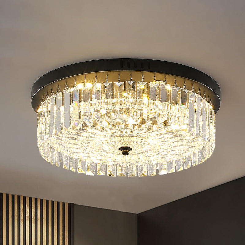 Black Finish Round Ceiling Lighting Crystal Modern Bedroom Flush Mount Lamp, 10"/14"/18" Width Clearhalo 'Ceiling Lights' 'Close To Ceiling Lights' 'Close to ceiling' 'Flush mount' Lighting' 265823