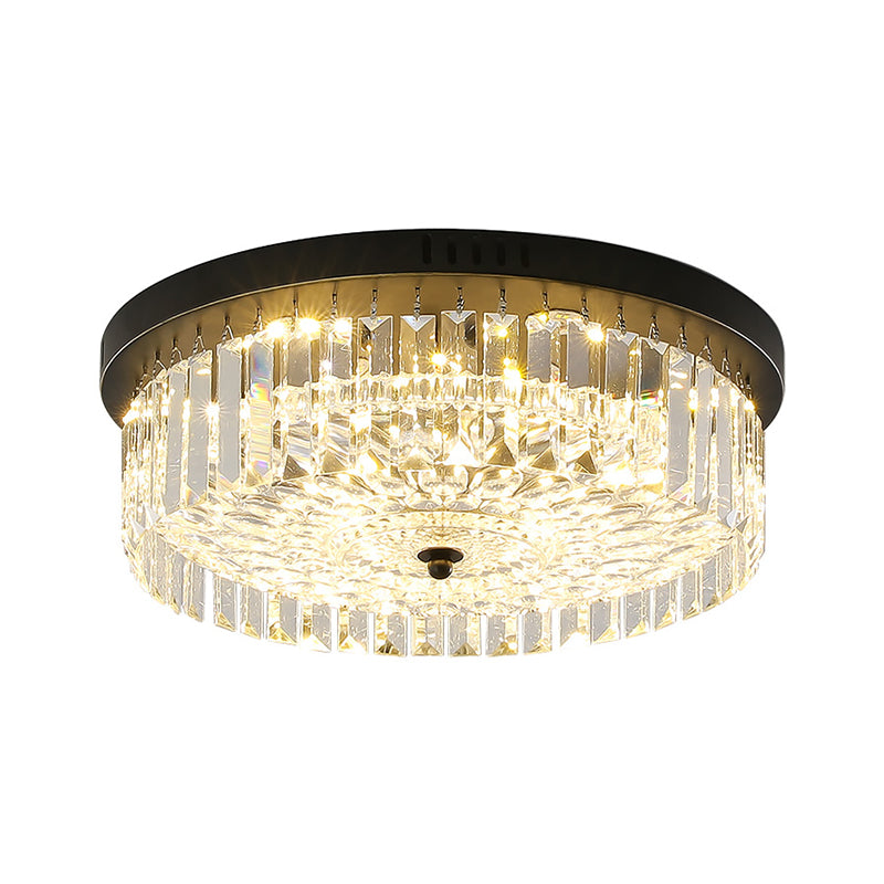 Black Finish Round Ceiling Lighting Crystal Modern Bedroom Flush Mount Lamp, 10"/14"/18" Width Clearhalo 'Ceiling Lights' 'Close To Ceiling Lights' 'Close to ceiling' 'Flush mount' Lighting' 265825