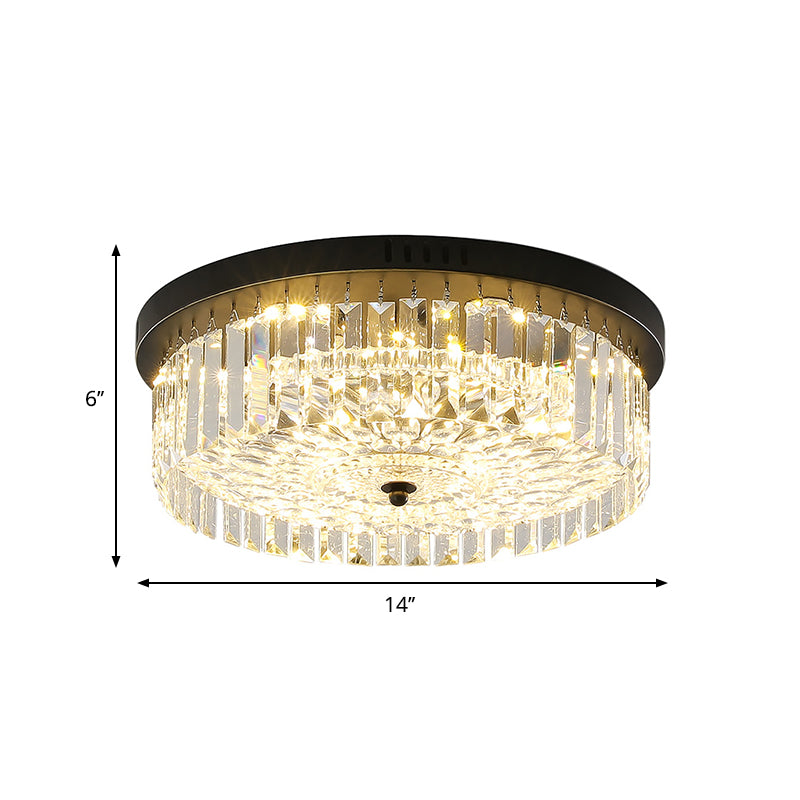 Black Finish Round Ceiling Lighting Crystal Modern Bedroom Flush Mount Lamp, 10"/14"/18" Width Clearhalo 'Ceiling Lights' 'Close To Ceiling Lights' 'Close to ceiling' 'Flush mount' Lighting' 265827