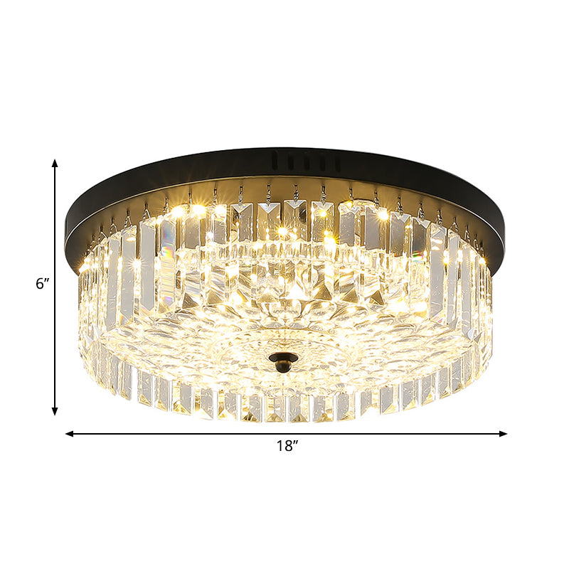 Black Finish Round Ceiling Lighting Crystal Modern Bedroom Flush Mount Lamp, 10"/14"/18" Width Clearhalo 'Ceiling Lights' 'Close To Ceiling Lights' 'Close to ceiling' 'Flush mount' Lighting' 265828