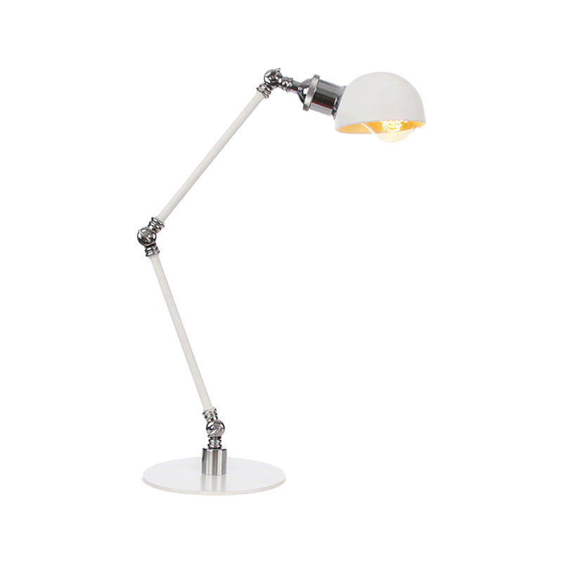 Dome Study Room Reading Lamp Metal 4"/8.5" Wide 1 Light Industrial Stylish Desk Lighting in White, 8"+8"/8"+8"+8" Length Arm Clearhalo 'Lamps' 'Table Lamps' Lighting' 265839