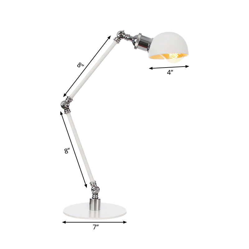 Dome Study Room Reading Lamp Metal 4"/8.5" Wide 1 Light Industrial Stylish Desk Lighting in White, 8"+8"/8"+8"+8" Length Arm Clearhalo 'Lamps' 'Table Lamps' Lighting' 265840