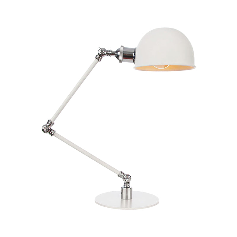 Dome Study Room Reading Lamp Metal 4"/8.5" Wide 1 Light Industrial Stylish Desk Lighting in White, 8"+8"/8"+8"+8" Length Arm Clearhalo 'Lamps' 'Table Lamps' Lighting' 265844