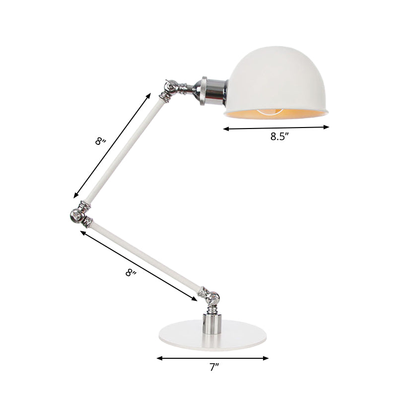 Dome Study Room Reading Lamp Metal 4"/8.5" Wide 1 Light Industrial Stylish Desk Lighting in White, 8"+8"/8"+8"+8" Length Arm Clearhalo 'Lamps' 'Table Lamps' Lighting' 265845