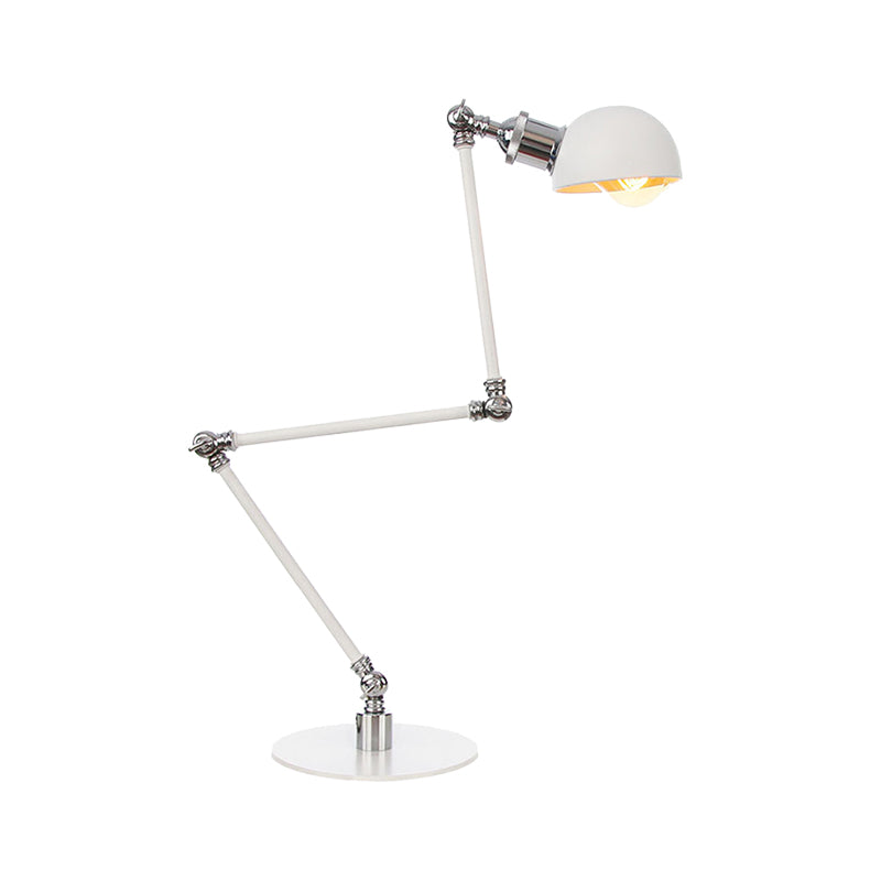 Dome Study Room Reading Lamp Metal 4"/8.5" Wide 1 Light Industrial Stylish Desk Lighting in White, 8"+8"/8"+8"+8" Length Arm Clearhalo 'Lamps' 'Table Lamps' Lighting' 265849