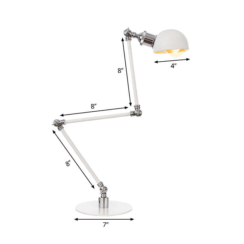 Dome Study Room Reading Lamp Metal 4"/8.5" Wide 1 Light Industrial Stylish Desk Lighting in White, 8"+8"/8"+8"+8" Length Arm Clearhalo 'Lamps' 'Table Lamps' Lighting' 265850