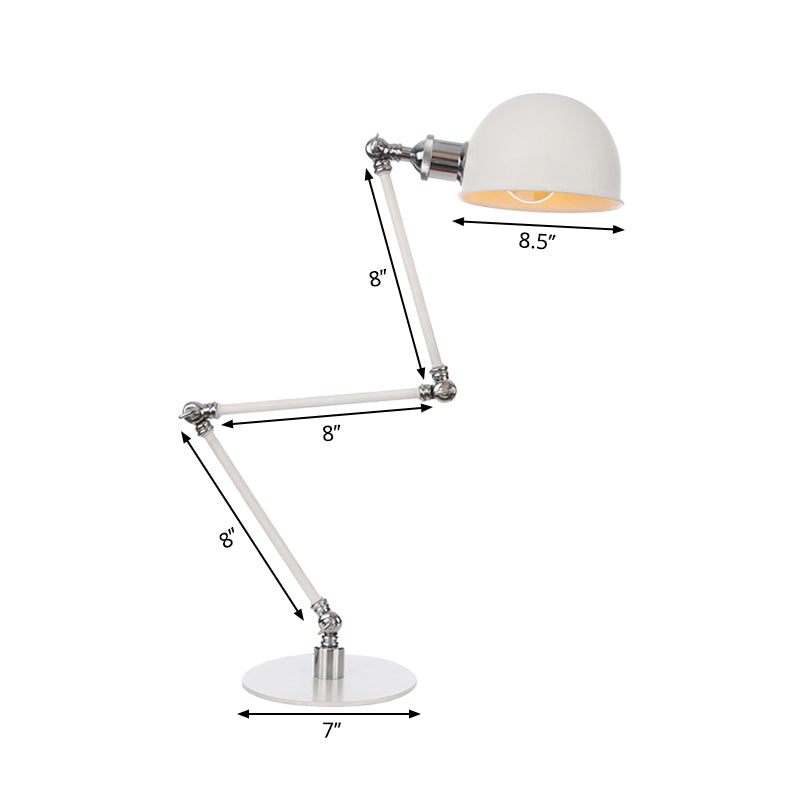 Dome Study Room Reading Lamp Metal 4"/8.5" Wide 1 Light Industrial Stylish Desk Lighting in White, 8"+8"/8"+8"+8" Length Arm Clearhalo 'Lamps' 'Table Lamps' Lighting' 265855