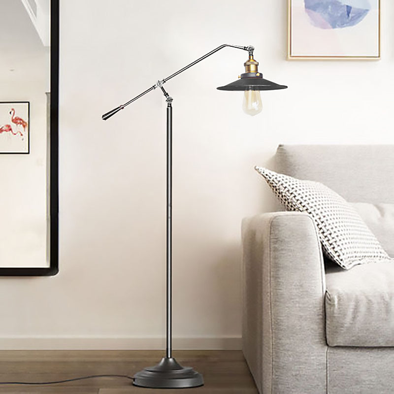 Flared Living Room Floor Light Metal 1 Head Industrial Style Floor Standing Lamp in Black/Bronze, 10"/12" Wide Clearhalo 'Floor Lamps' 'Lamps' Lighting' 265863