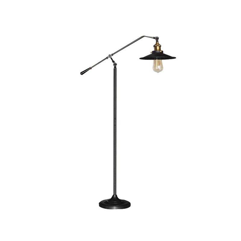 Flared Living Room Floor Light Metal 1 Head Industrial Style Floor Standing Lamp in Black/Bronze, 10"/12" Wide Clearhalo 'Floor Lamps' 'Lamps' Lighting' 265866