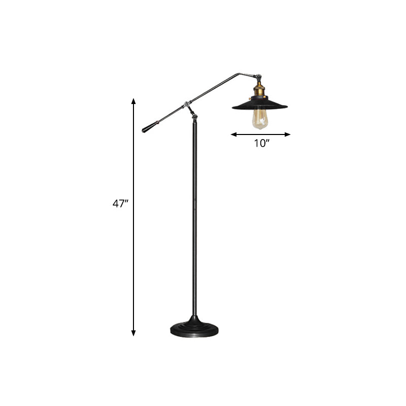 Flared Living Room Floor Light Metal 1 Head Industrial Style Floor Standing Lamp in Black/Bronze, 10"/12" Wide Clearhalo 'Floor Lamps' 'Lamps' Lighting' 265867