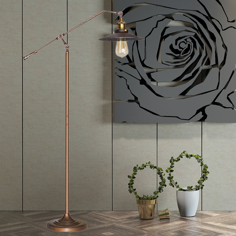 Flared Living Room Floor Light Metal 1 Head Industrial Style Floor Standing Lamp in Black/Bronze, 10"/12" Wide Bronze 10" Clearhalo 'Floor Lamps' 'Lamps' Lighting' 265869