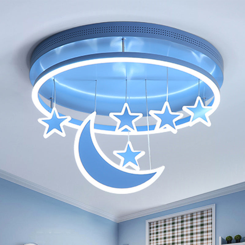 Acrylic Round Flush Mount Lamp Modern 16.5"/20.5" Dia LED Blue/Pink/White Ceiling Light Fixture with Star Deco, Warm/White Light Blue Clearhalo 'Ceiling Lights' 'Close To Ceiling Lights' 'Close to ceiling' 'Flush mount' Lighting' 265912