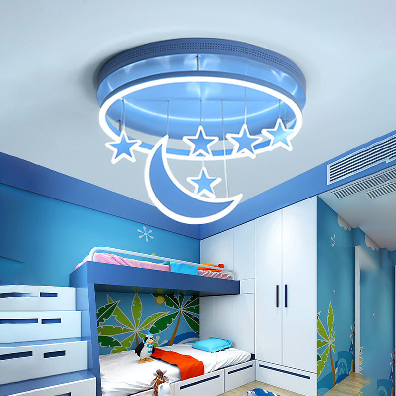 Acrylic Round Flush Mount Lamp Modern 16.5"/20.5" Dia LED Blue/Pink/White Ceiling Light Fixture with Star Deco, Warm/White Light Clearhalo 'Ceiling Lights' 'Close To Ceiling Lights' 'Close to ceiling' 'Flush mount' Lighting' 265913