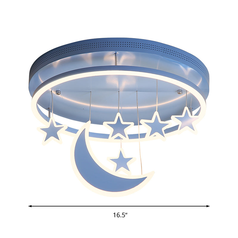 Acrylic Round Flush Mount Lamp Modern 16.5"/20.5" Dia LED Blue/Pink/White Ceiling Light Fixture with Star Deco, Warm/White Light Clearhalo 'Ceiling Lights' 'Close To Ceiling Lights' 'Close to ceiling' 'Flush mount' Lighting' 265915