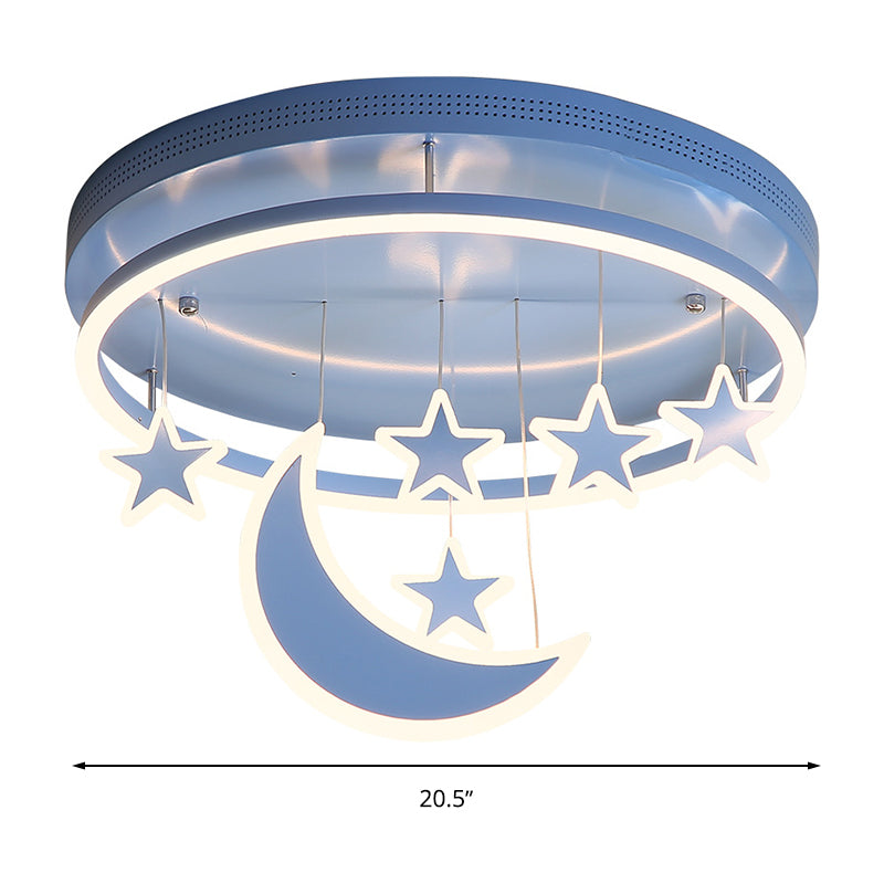 Acrylic Round Flush Mount Lamp Modern 16.5"/20.5" Dia LED Blue/Pink/White Ceiling Light Fixture with Star Deco, Warm/White Light Clearhalo 'Ceiling Lights' 'Close To Ceiling Lights' 'Close to ceiling' 'Flush mount' Lighting' 265916