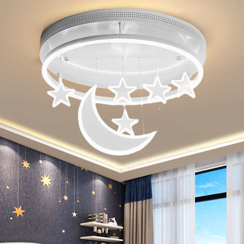 Acrylic Round Flush Mount Lamp Modern 16.5"/20.5" Dia LED Blue/Pink/White Ceiling Light Fixture with Star Deco, Warm/White Light White Warm Clearhalo 'Ceiling Lights' 'Close To Ceiling Lights' 'Close to ceiling' 'Flush mount' Lighting' 265917