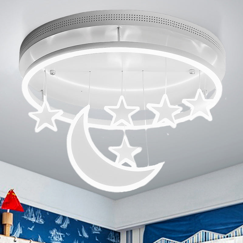 Acrylic Round Flush Mount Lamp Modern 16.5"/20.5" Dia LED Blue/Pink/White Ceiling Light Fixture with Star Deco, Warm/White Light White White Clearhalo 'Ceiling Lights' 'Close To Ceiling Lights' 'Close to ceiling' 'Flush mount' Lighting' 265919