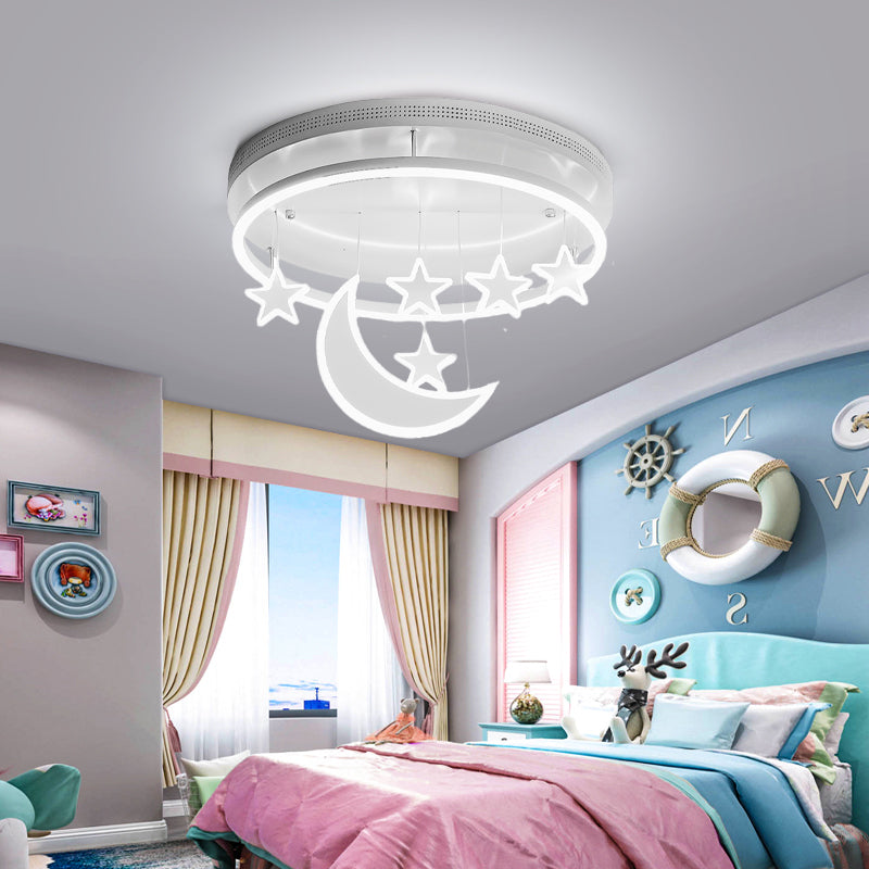 Acrylic Round Flush Mount Lamp Modern 16.5"/20.5" Dia LED Blue/Pink/White Ceiling Light Fixture with Star Deco, Warm/White Light Clearhalo 'Ceiling Lights' 'Close To Ceiling Lights' 'Close to ceiling' 'Flush mount' Lighting' 265920