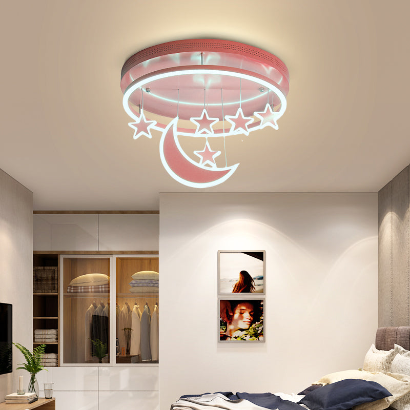 Acrylic Round Flush Mount Lamp Modern 16.5"/20.5" Dia LED Blue/Pink/White Ceiling Light Fixture with Star Deco, Warm/White Light Clearhalo 'Ceiling Lights' 'Close To Ceiling Lights' 'Close to ceiling' 'Flush mount' Lighting' 265925