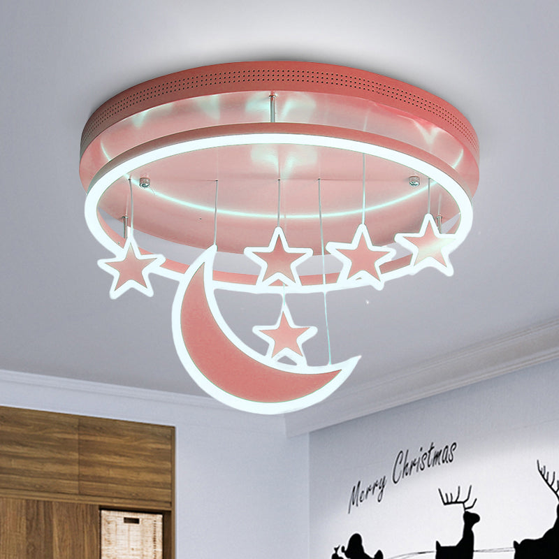 Acrylic Round Flush Mount Lamp Modern 16.5"/20.5" Dia LED Blue/Pink/White Ceiling Light Fixture with Star Deco, Warm/White Light Pink White Clearhalo 'Ceiling Lights' 'Close To Ceiling Lights' 'Close to ceiling' 'Flush mount' Lighting' 265926