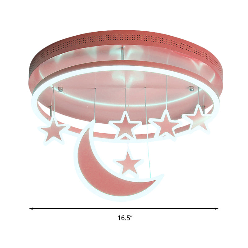 Acrylic Round Flush Mount Lamp Modern 16.5"/20.5" Dia LED Blue/Pink/White Ceiling Light Fixture with Star Deco, Warm/White Light Clearhalo 'Ceiling Lights' 'Close To Ceiling Lights' 'Close to ceiling' 'Flush mount' Lighting' 265929