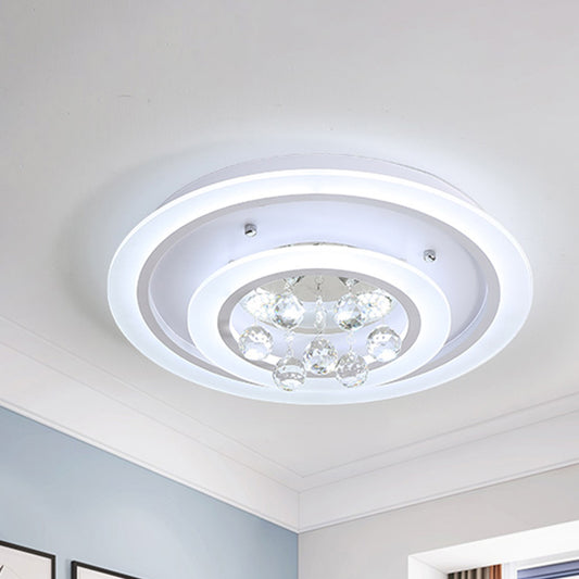 Round Flush Mount Light Modern Crystal Ball and White Acrylic LED Ceiling Light in White Light/Remote Control Stepless Dimming, 19.5"/23.5" Wide White White Clearhalo 'Ceiling Lights' 'Close To Ceiling Lights' 'Close to ceiling' 'Flush mount' Lighting' 265960