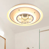 Round Flush Mount Light Modern Crystal Ball and White Acrylic LED Ceiling Light in White Light/Remote Control Stepless Dimming, 19.5"/23.5" Wide White 19.5" Remote Control Stepless Dimming Clearhalo 'Ceiling Lights' 'Close To Ceiling Lights' 'Close to ceiling' 'Flush mount' Lighting' 265962