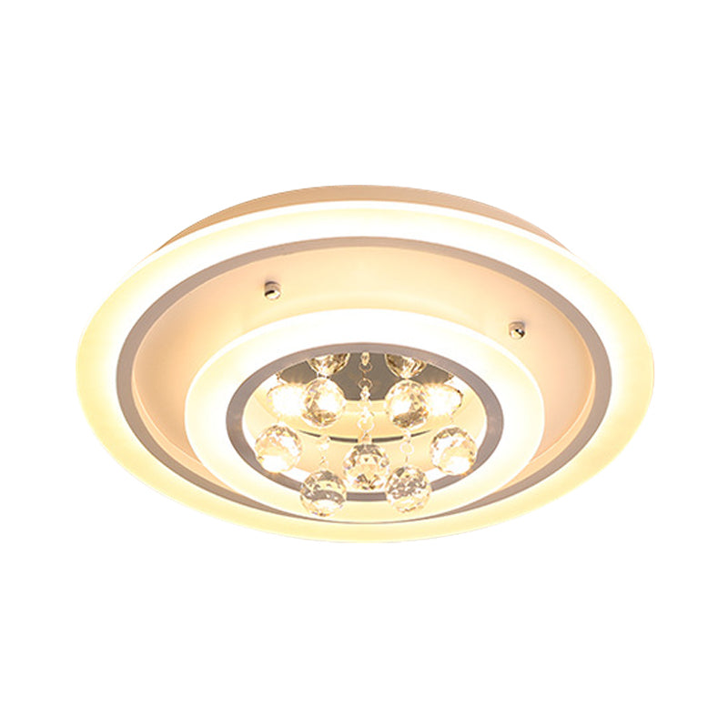 Round Flush Mount Light Modern Crystal Ball and White Acrylic LED Ceiling Light in White Light/Remote Control Stepless Dimming, 19.5"/23.5" Wide Clearhalo 'Ceiling Lights' 'Close To Ceiling Lights' 'Close to ceiling' 'Flush mount' Lighting' 265964