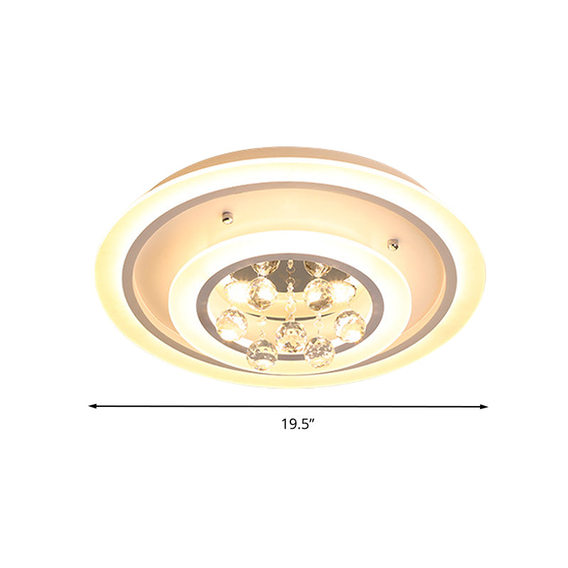 Round Flush Mount Light Modern Crystal Ball and White Acrylic LED Ceiling Light in White Light/Remote Control Stepless Dimming, 19.5"/23.5" Wide Clearhalo 'Ceiling Lights' 'Close To Ceiling Lights' 'Close to ceiling' 'Flush mount' Lighting' 265965