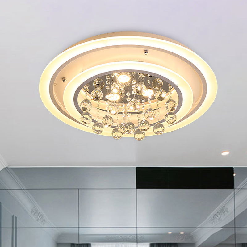 Round Flush Mount Light Modern Crystal Ball and White Acrylic LED Ceiling Light in White Light/Remote Control Stepless Dimming, 19.5"/23.5" Wide Clearhalo 'Ceiling Lights' 'Close To Ceiling Lights' 'Close to ceiling' 'Flush mount' Lighting' 265967