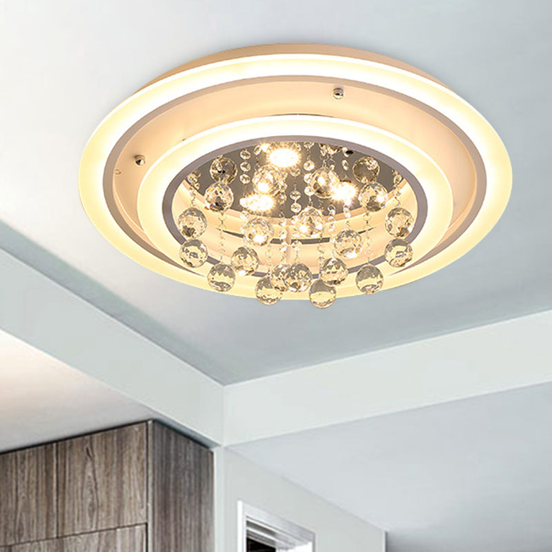 Round Flush Mount Light Modern Crystal Ball and White Acrylic LED Ceiling Light in White Light/Remote Control Stepless Dimming, 19.5"/23.5" Wide Clearhalo 'Ceiling Lights' 'Close To Ceiling Lights' 'Close to ceiling' 'Flush mount' Lighting' 265968