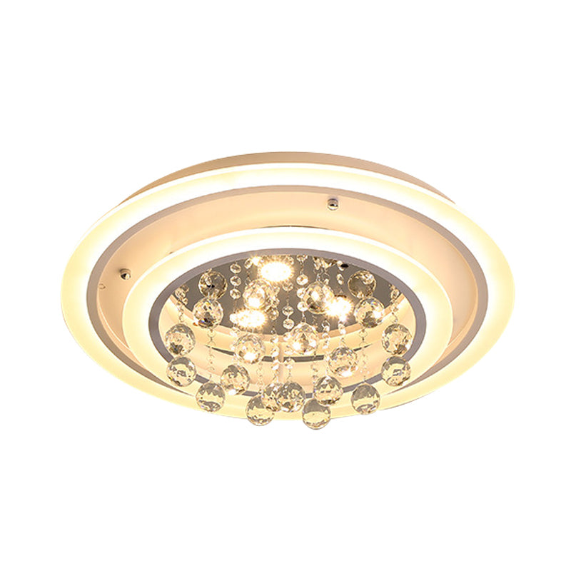 Round Flush Mount Light Modern Crystal Ball and White Acrylic LED Ceiling Light in White Light/Remote Control Stepless Dimming, 19.5"/23.5" Wide Clearhalo 'Ceiling Lights' 'Close To Ceiling Lights' 'Close to ceiling' 'Flush mount' Lighting' 265970